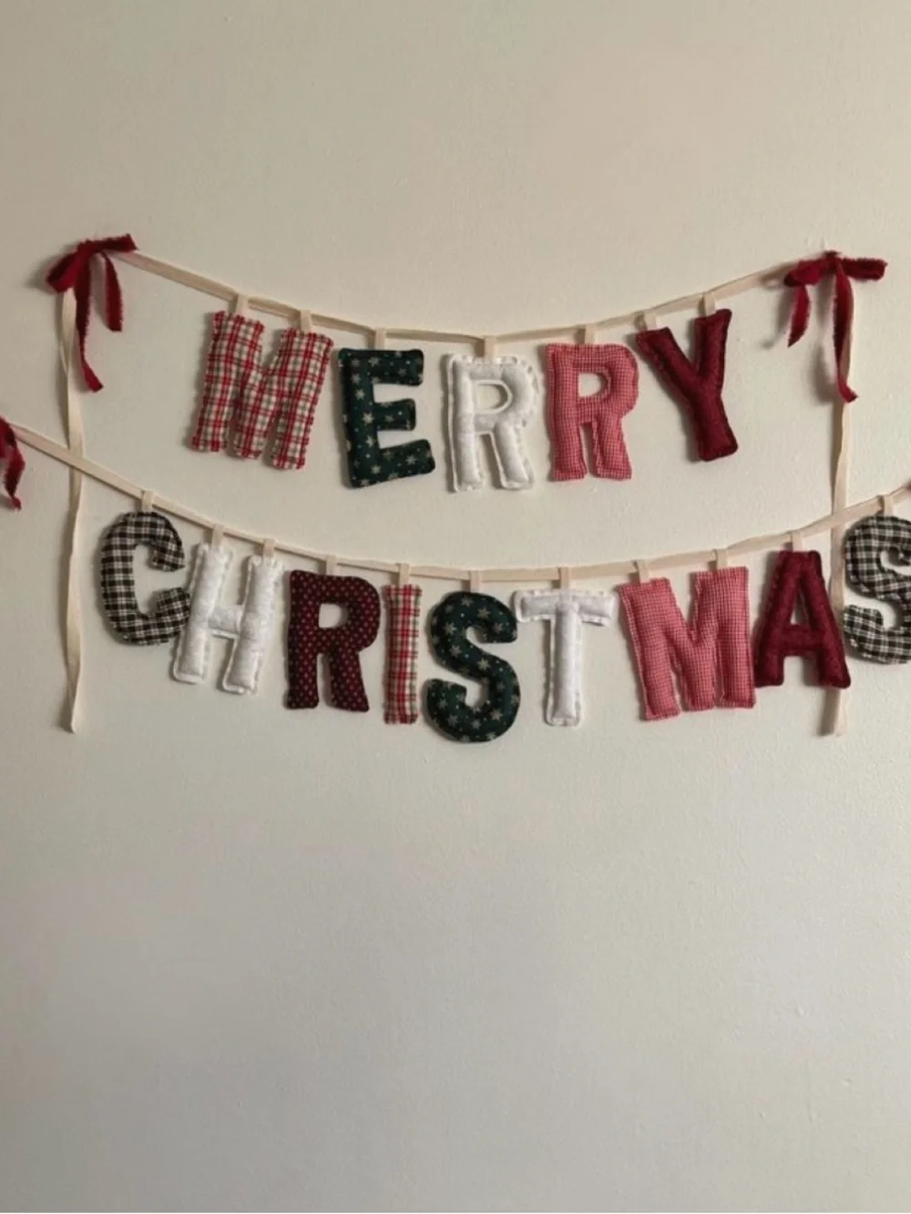 Handmade 'Merry Christmas' Fabric Banner - Red, Green, White